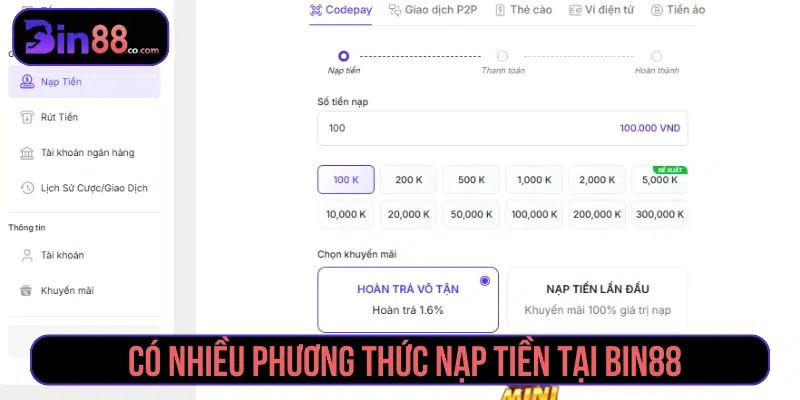 Nạp Tiền BIN88 - Phương Thức, Các Bước Và Lưu Ý Các phương thức nạp tiền BIN88 thường dùng